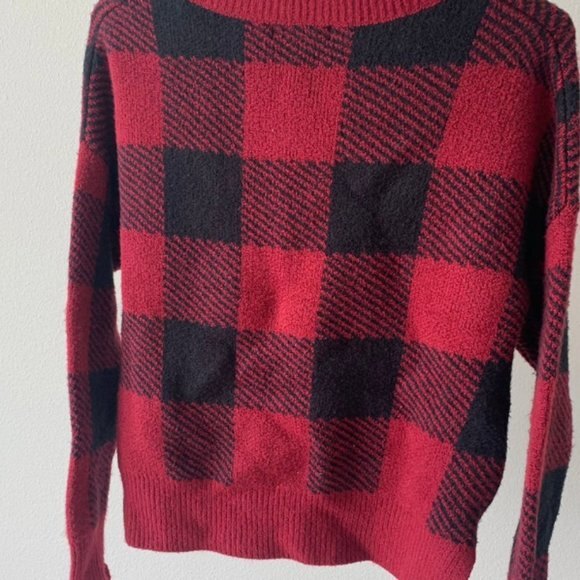 William Rast Buffalo Plaid Checked V-Neck Sweater Red and Black (NWT) - Picture 2 of 2